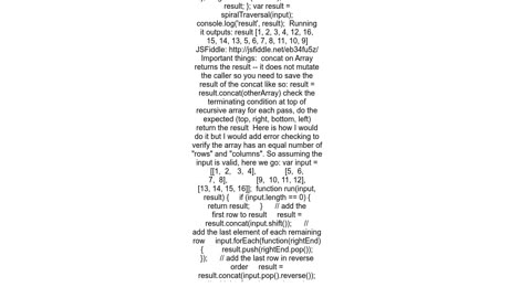 Spiral traversal of a matrix - recursive solution in JavaScript