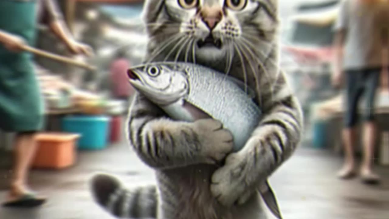 "Caught in Action! 🐱💥 AI Cat Steals a Fish! 🐟