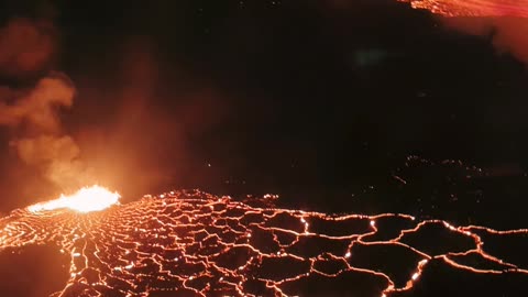 Flying Over Sundhnukagigar Volcano Eruption