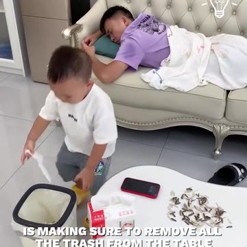 While dad is sleeping, this little guy keeps things in order at home!.hd