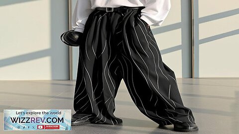 INCERUN Mens Striped Print Casual Elastic Waist Pants Loose Fit Wide Legs Review