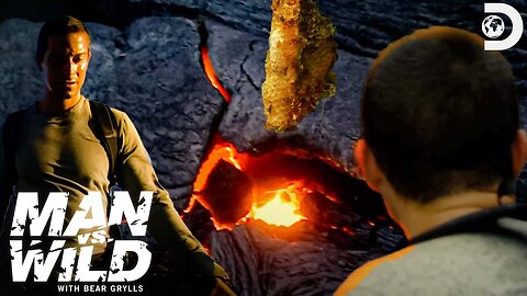 Bear Grylls Crosses Volcanic Lava to Eat a Beehive | Man vs. Wild