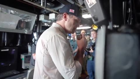 Defense Sec Hegseth addresses officers and crew aboard the USS Thomas Hudner