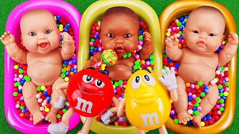 Minutes Satisfying with ASMR Mixing Candy & Funny Make Up in Three Bathtubs with M&M's Slime