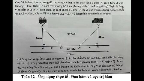 Toán 12: Ông Vinh đang ở trong rừng để đào vàng và ông ta tìm thấy vàng ở điểm X cách điểm A