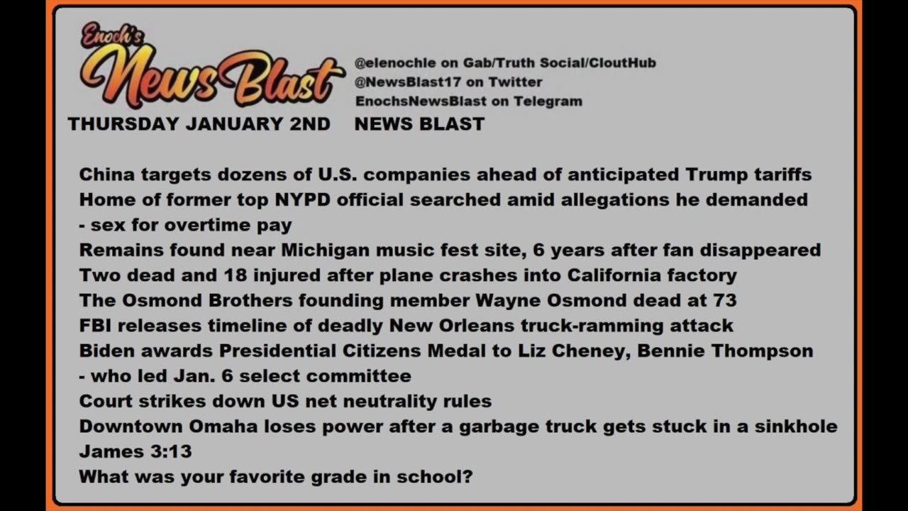 Thursday, January 2, 2025 News Blast