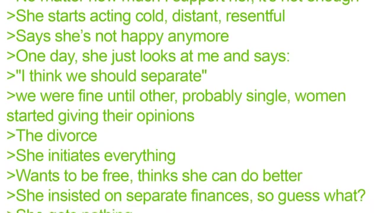 Ex-Wife Cries On Social Media Cause She's Childless And Broke - 4Chan Greentext Story