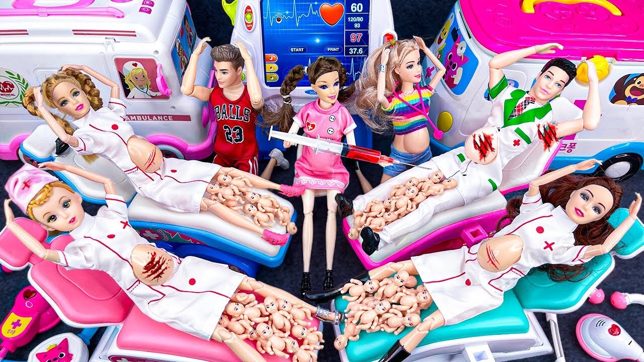 18 MINUTES SATISFYING WITH PRINCESS PREGNANT WOMEN DOCTOR first Aid Ambulance set collection