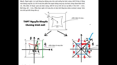 Toán 12: Người nghệ sĩ vẽ một bông hoa không màu trên một miếng bìa hình vuông ABCD tâm O bằng