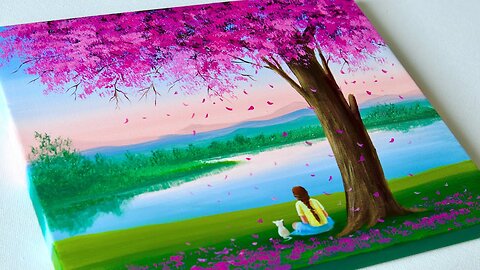 Cherry Blossom Painting _ Acrylic Painting For Beginners