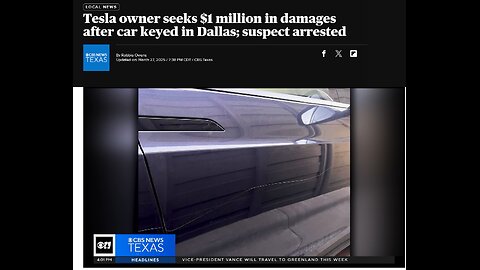 Tesla owner seeks $1 million in damages after car keyed in Dallas; suspect arrested