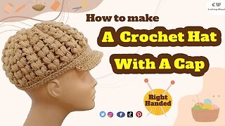 How to make a crochet beanie hat with a brim ( Right - Handed ).