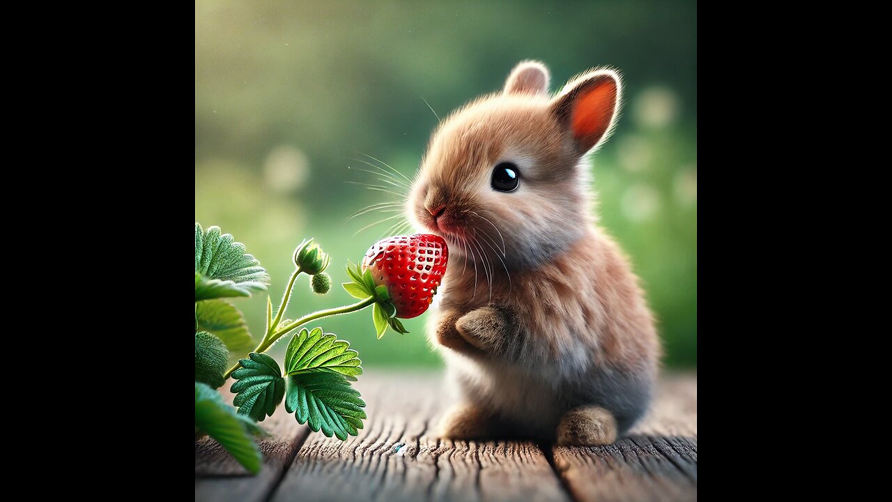 "A cute bunny enjoying a delicious strawberry! 🍓🐰