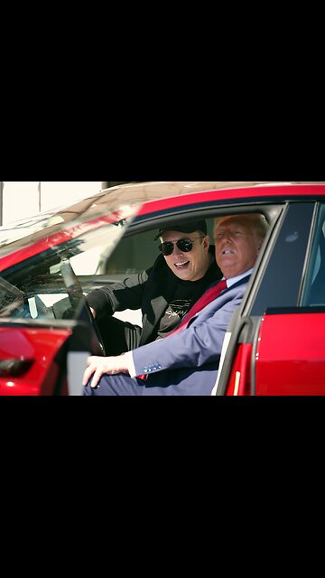 Donald Trump makes a promotional ad for a Tesla car for Elon Musk in front of the White House