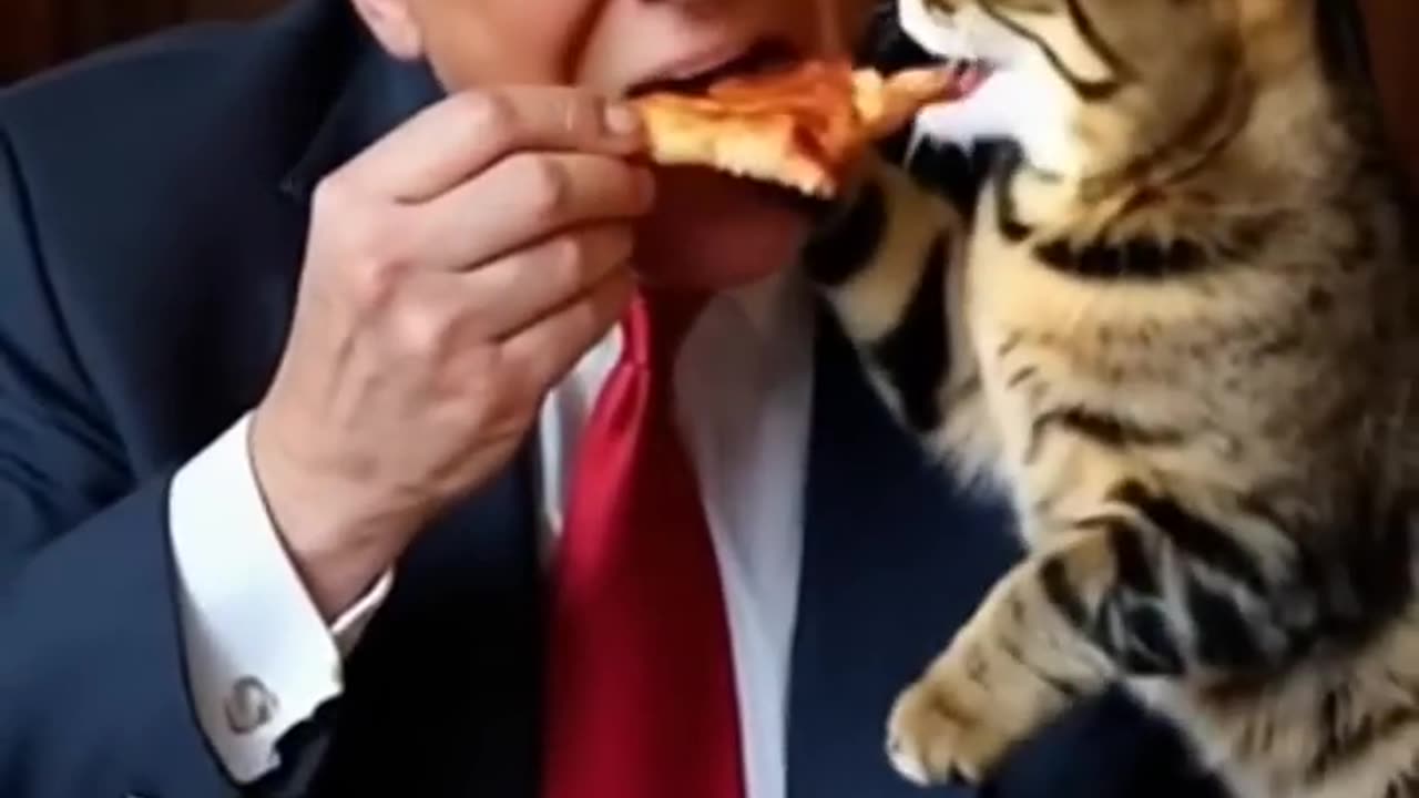 Trump Enjoys Pizza with His Cat