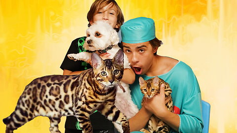 Kids Taking Bengal Cat and Dog to Vets Healthy Animal Happy Kids