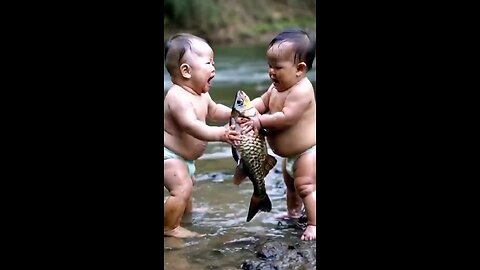 Raising small children with fish ছোট বাচ্চাদের মাছ নিয়ে খেলা করা