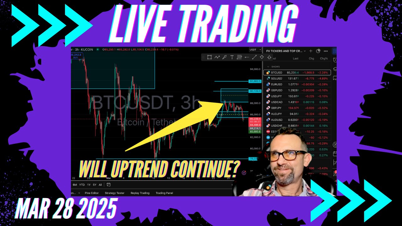 $BITCOIN Uptrend Finished? Live Trading 3/28/2025 $Crypto, $Forex, $Stocks, $Gold $Silver
