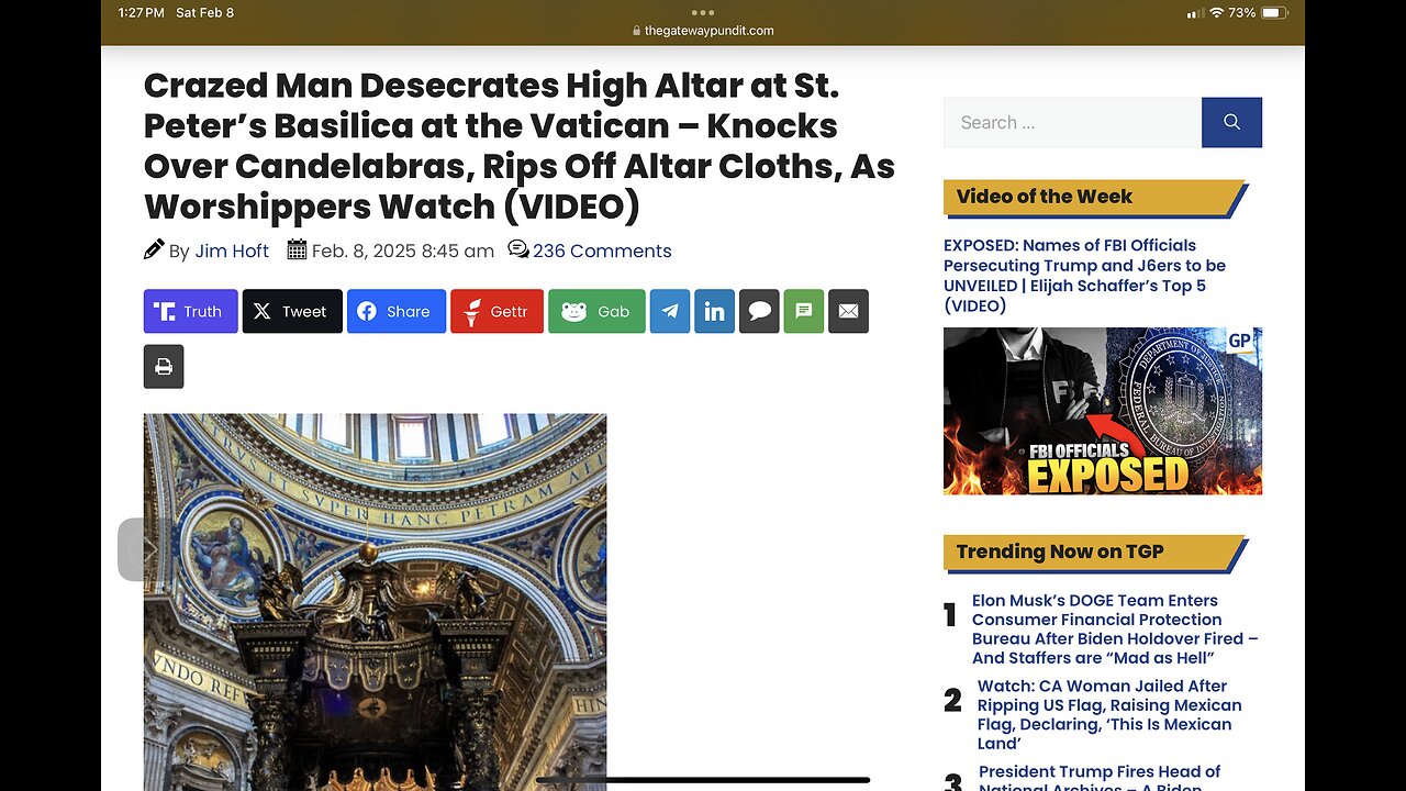 Crazed Man Desecrates High Altar at St. Peter’s Basilica at the Vatican – Knocks Over Candelabras…