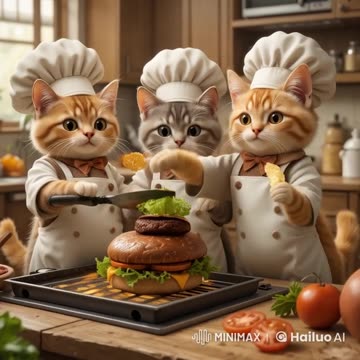 Purrfectly Grilled: Cats Cooking Up Burgers!