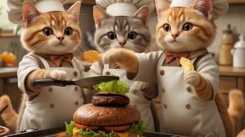 Purrfectly Grilled: Cats Cooking Up Burgers!