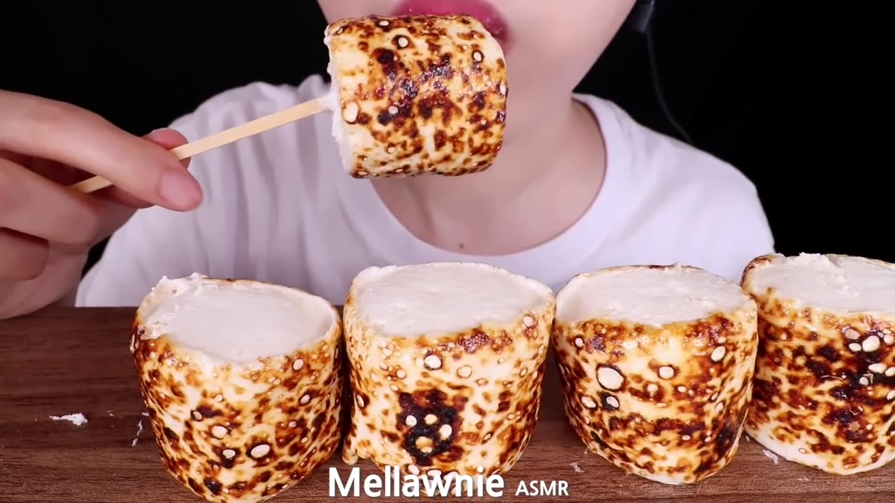"ASMR Mukbang: Peeling & Eating Giant Roasted Marshmallows | Satisfying Cooking & Eating Sounds!"