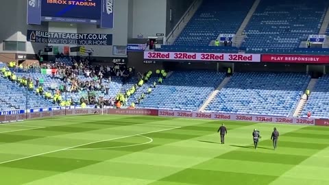 Celtic fans Green Brigade on Ibrox Park home of Rangers