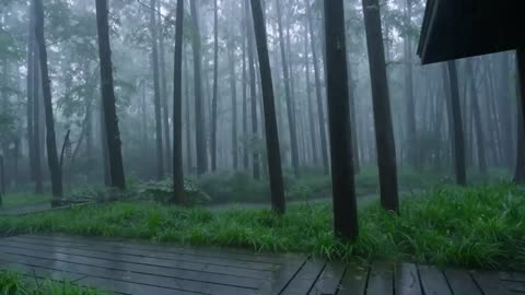 The beautiful forest is raining