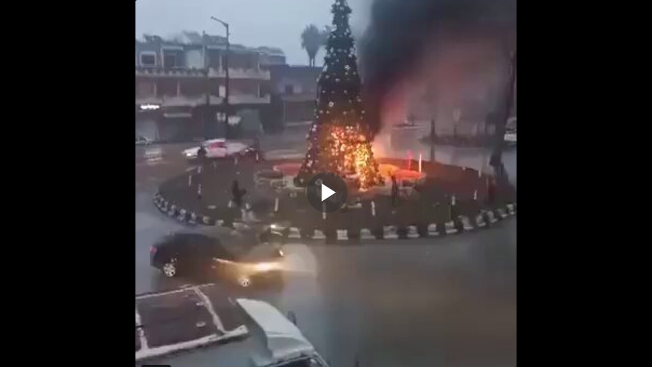 A Christmas tree in the central Syrian town of Suqaylabiyah was burned down...