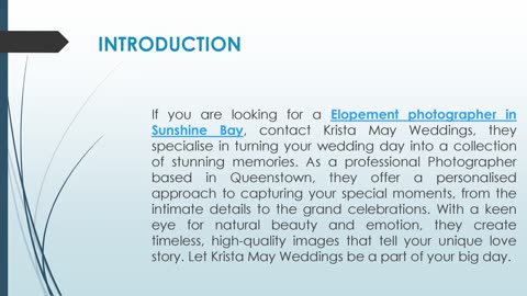 If you are looking for a Elopement photographer in Sunshine Bay