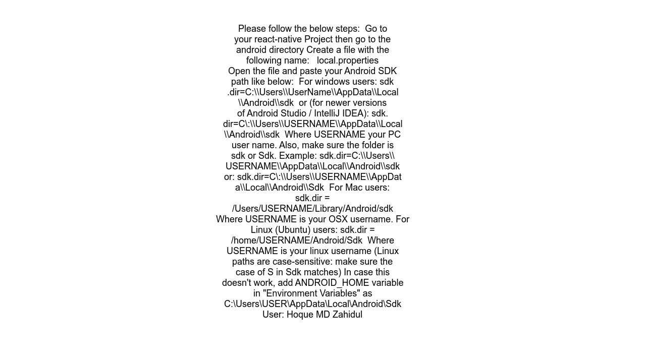 SDK location not found. Define location with sdk.dir in the local.properties file or with an ANDROI