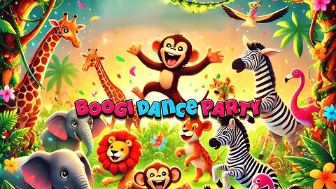 Animals fun boogie dance party in a jungle