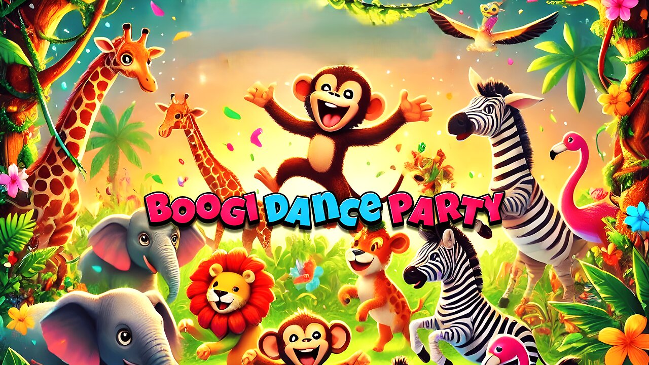 Animals fun boogie dance party in a jungle