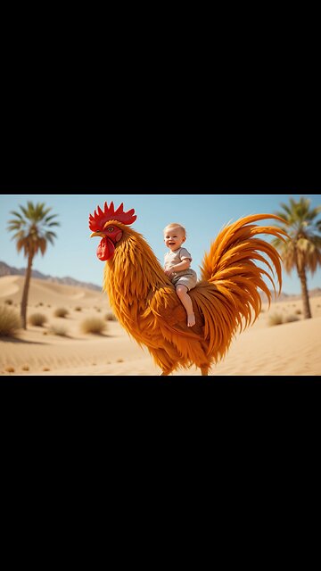 Adorable Baby and Giant Chicken in a Sandy Paradise! 🐔🏖️😍