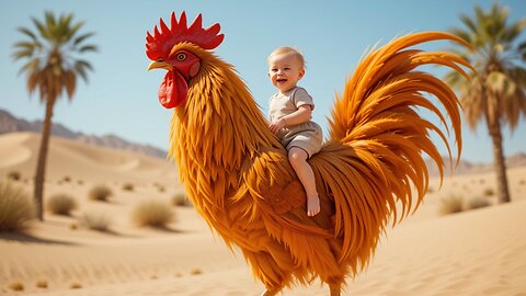 Adorable Baby and Giant Chicken in a Sandy Paradise! 🐔🏖️😍