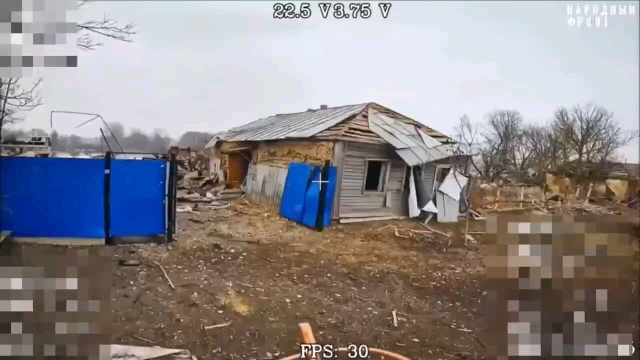 Russian FPV drone arrives at a building with ukranian militants in the Kursk region.