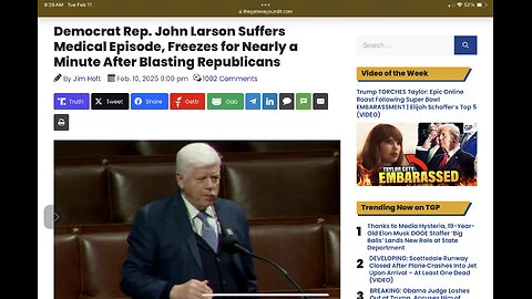 Democrat Rep. John Larson Suffers Medical Episode, Freezes for Nearly a Minute After Blasting Repub