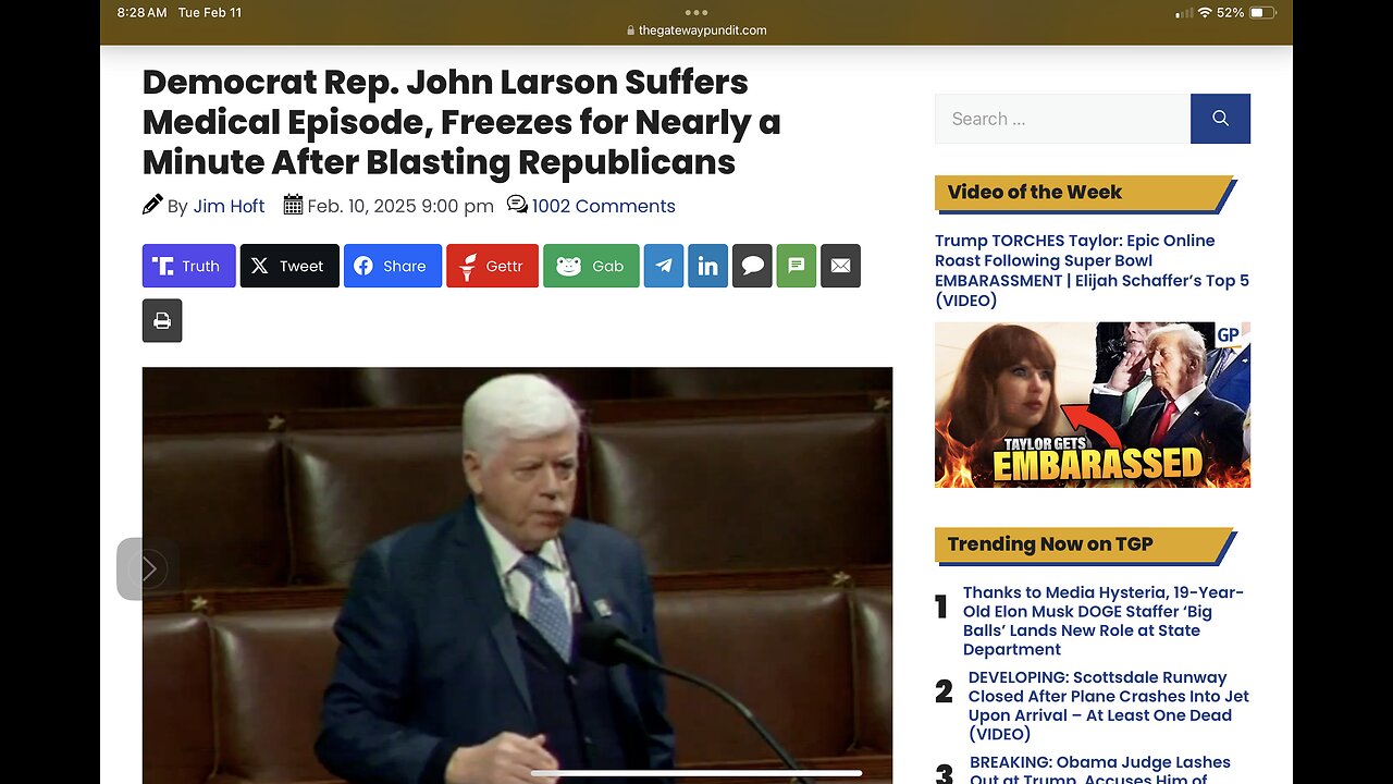 Democrat Rep. John Larson Suffers Medical Episode, Freezes for Nearly a Minute After Blasting Repub