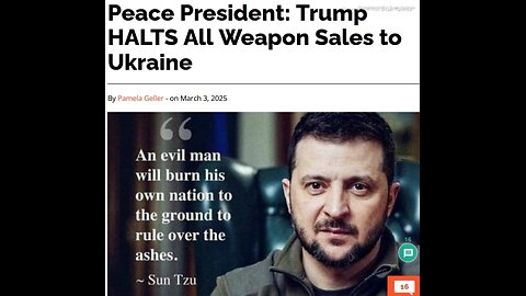 ARTICLE ONLY BELOW>PEACE PRESIDENT TRUMP HALTS ALL WEAPON SALES TO UKRAINE - 3 mins. to read article.