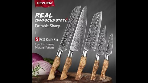 HEZHEN 1-5PC Knife Set Professional Damascus Steel