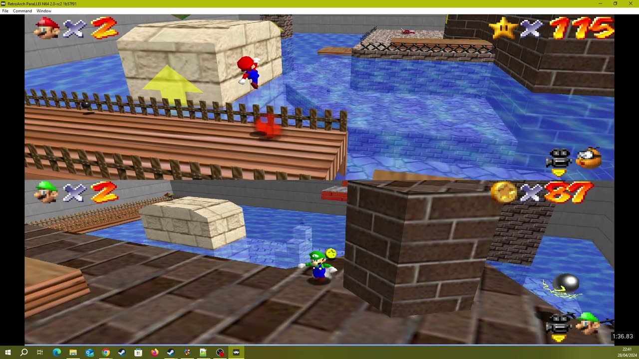 Super Mario 64 Multiplayer Splitscreen [Remaining RA] - Coin-Rush in Wet-Dry World [NC]