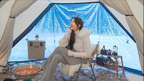 -10°C❄, Giant Tipi Tent CAMPING in Frozen Snow with Extreme Cold |