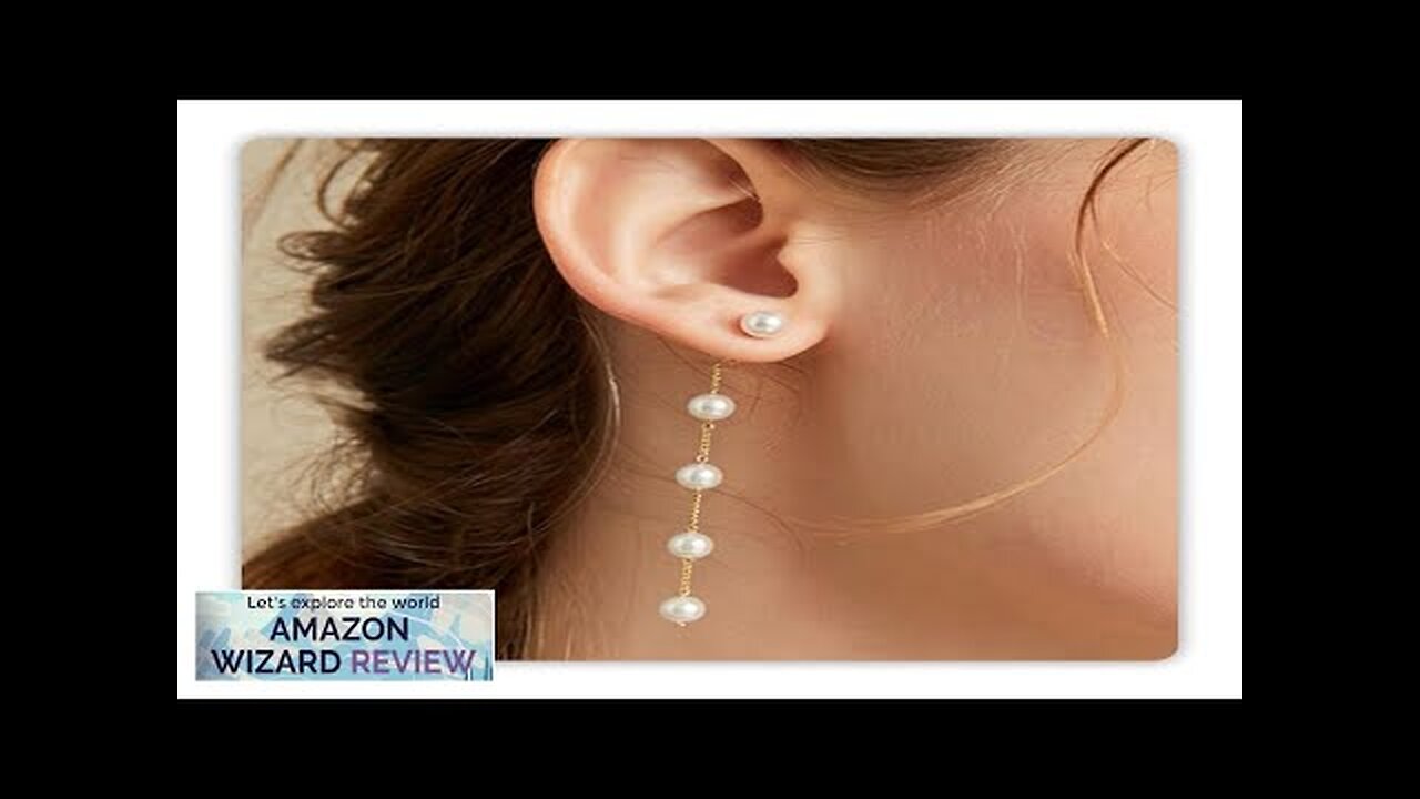 Pearl Earrings for Women 14k Gold Pearl Drop Dangle Earrings White Adjustable Review