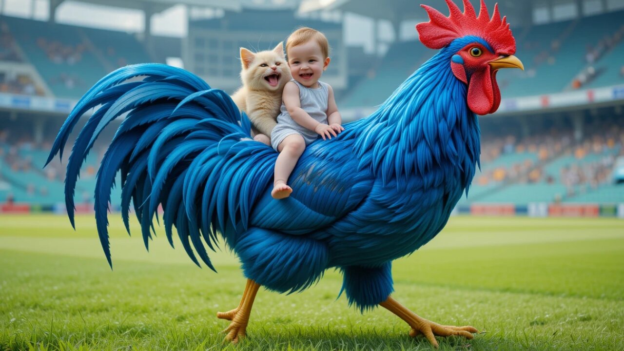 Adorable Baby and Giant Rooster Adventure! 🐔😄