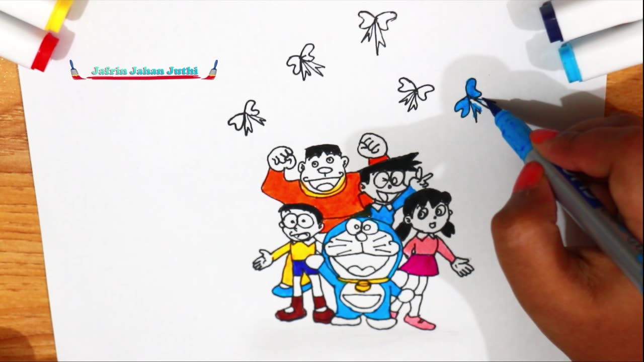Doraemon & Friends in One Frame! 🎨 ASMR Drawing | Relaxing Art