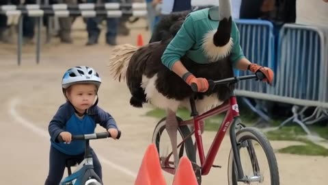 Kid and Ostrich bike race