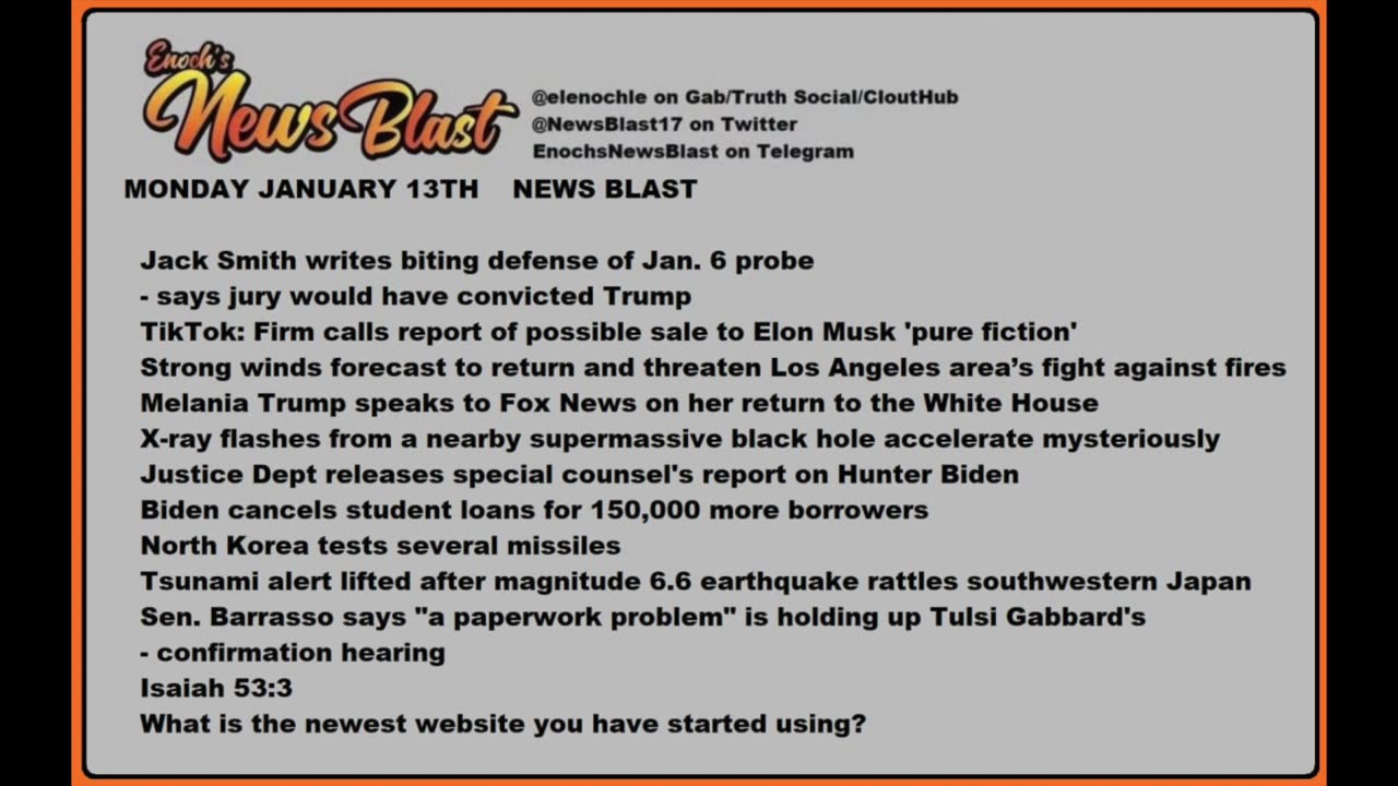 Monday, January 13, 2025 News Blast