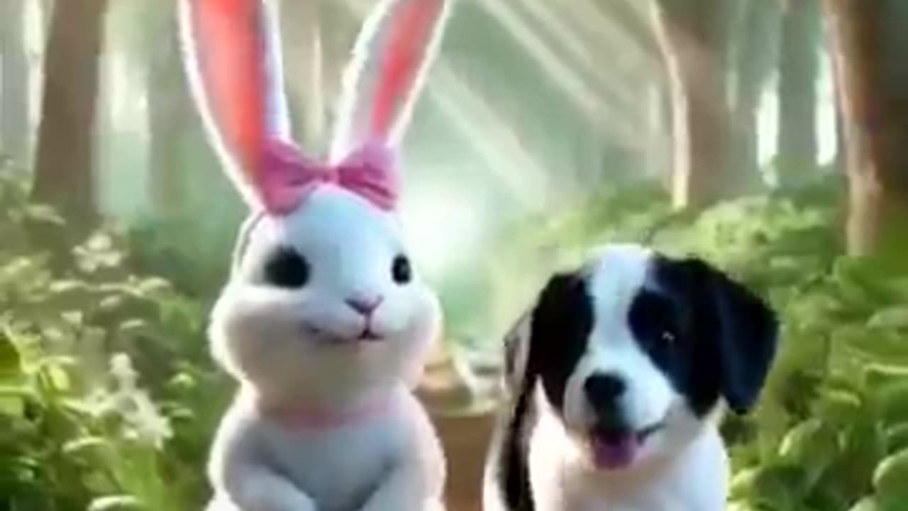 Rabbit saves a drawing puppy