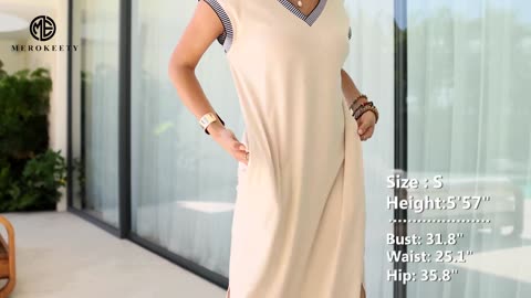 MEROKEETY’s 2024 Short Sleeve Maxi Dress – Your Go-To Beach Look!