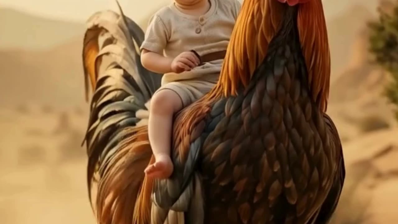 Baby's Epic Rooster Ride: The Cutest Farm Adventure Ever